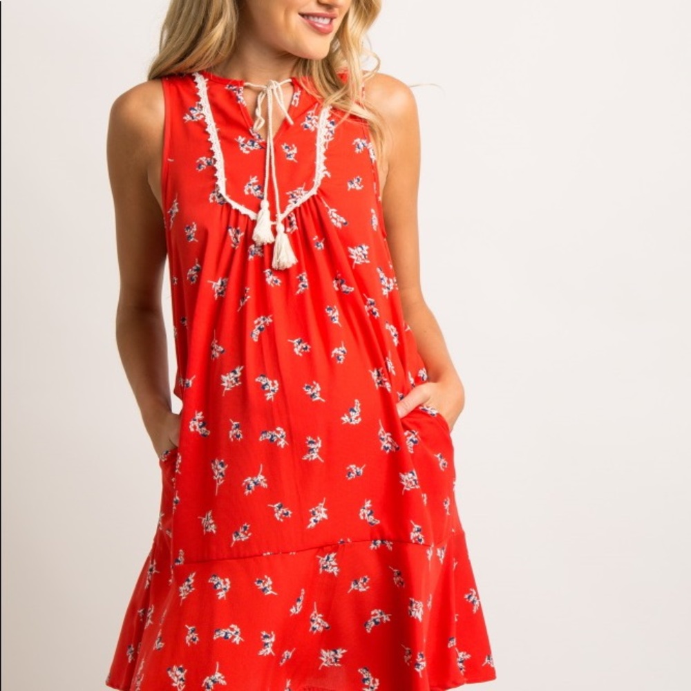 PinkBlush Maternity Red Floral Shift Dress - Med